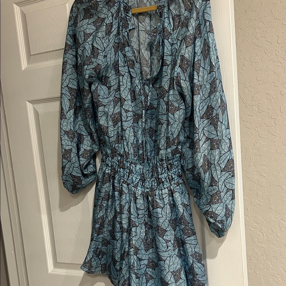 Ramy Brook Teal and Gray Leaf Print Dress - Picture 3 of 3